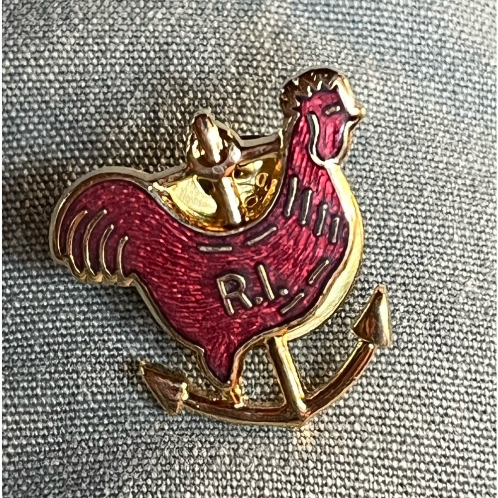 Rhode Island red rooster lapel pin on anchor gold state symbols ocean state